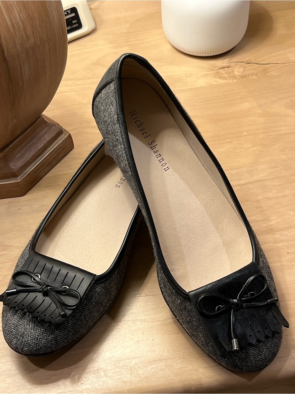 Michael Shannon Black Trim Gray Tweed Ballet Flats